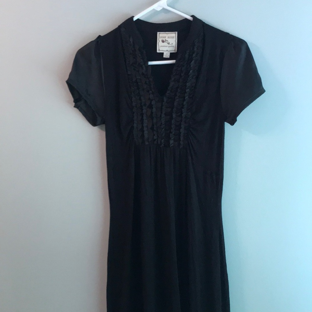 Pink Rose Black Midi Dress Size S